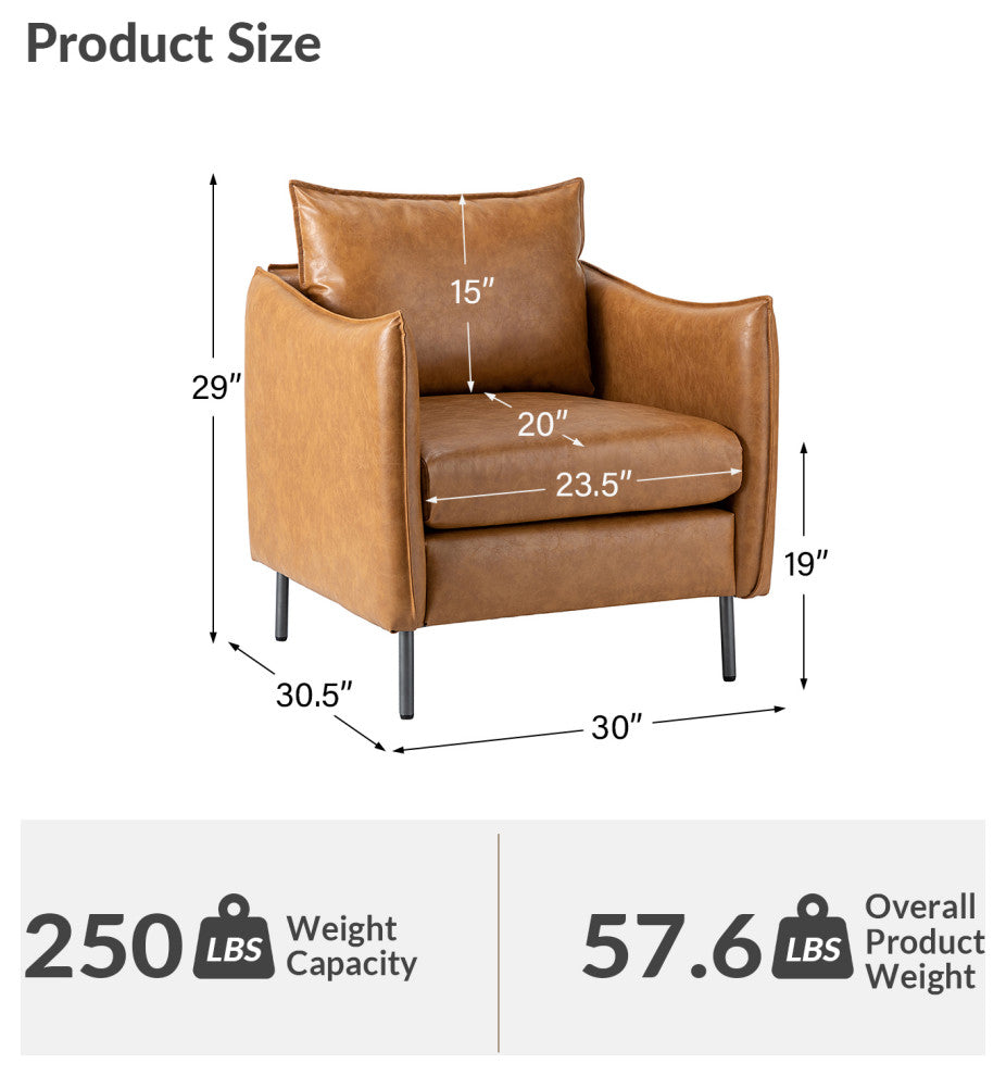 Traditional Leather Armchair With Metal Legs, Camel