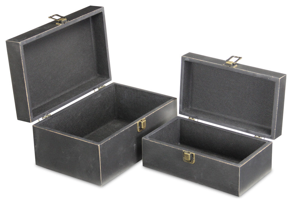 Wooden Keepsake Boxes, Set of 2, Black