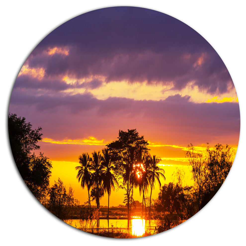 Colorful Flooded Field At Sunset, Landscape Round Metal Wall Art, 36"
