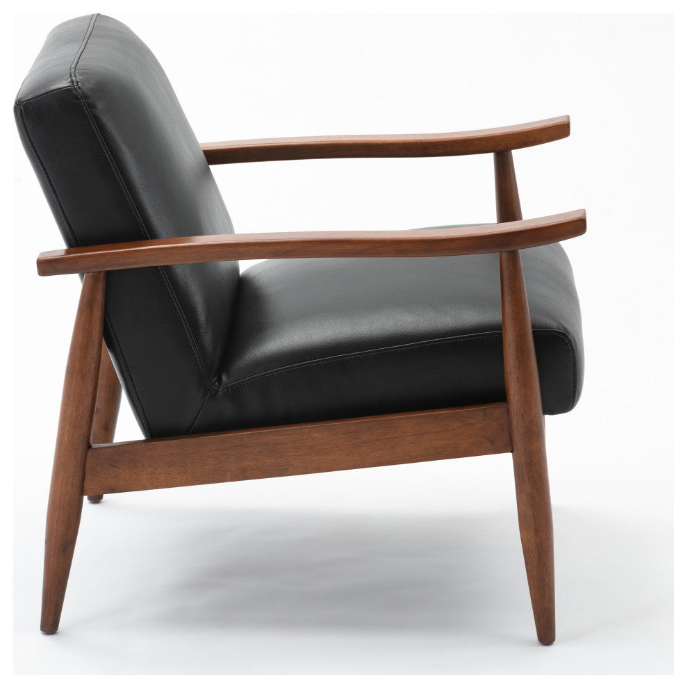 Austin Black Leather Gel Wooden Base Accent Chair, Black