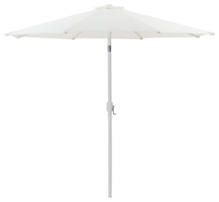 Fiji Patio Umbrella and Base, White, Matte White Pole, Teak Belize Base