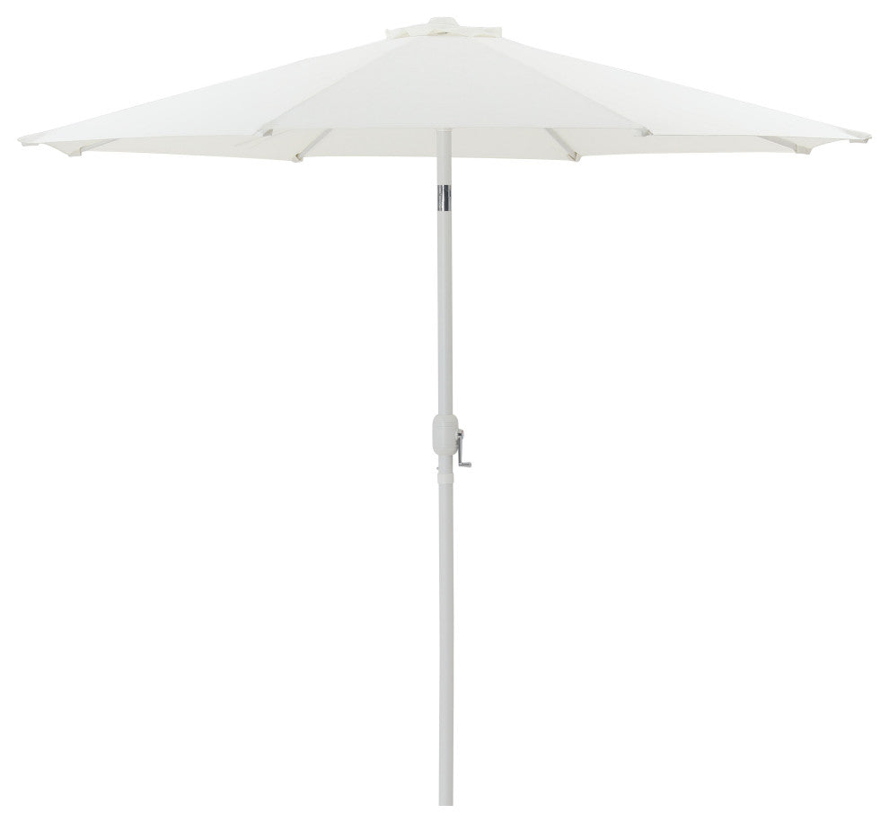 Fiji Patio Umbrella and Base, White, Matte White Pole, Teak Belize Base