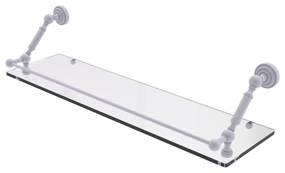 Dottingham 30" Floating Glass Shelf with Gallery Rail, Matte White