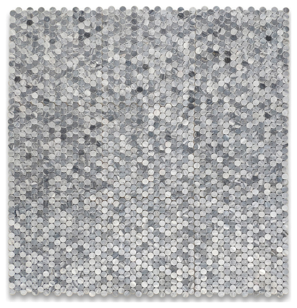 Penny Round Bardiglio Gray Italian Marble 3/4 inch Mosaic Tile Honed, 1 sheet