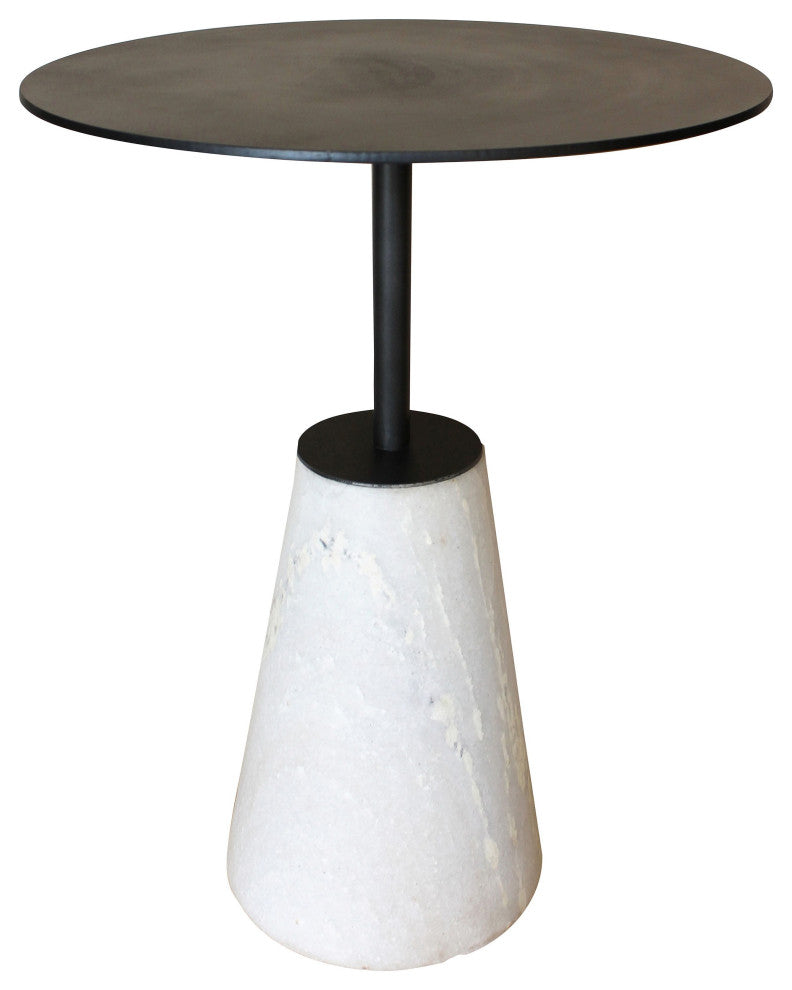Alfie Pedestal Side Table, White and Black