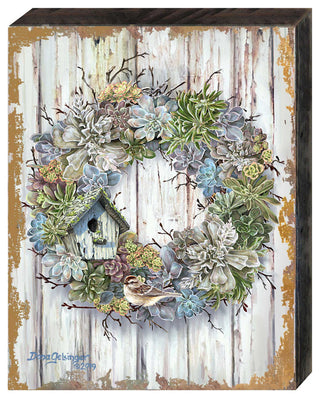 Succulent Wreath Wooden Block, 48 x 36