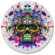 Skull With Glasses And Paint Splashes, Abstract Disc Metal Artwork, 11"