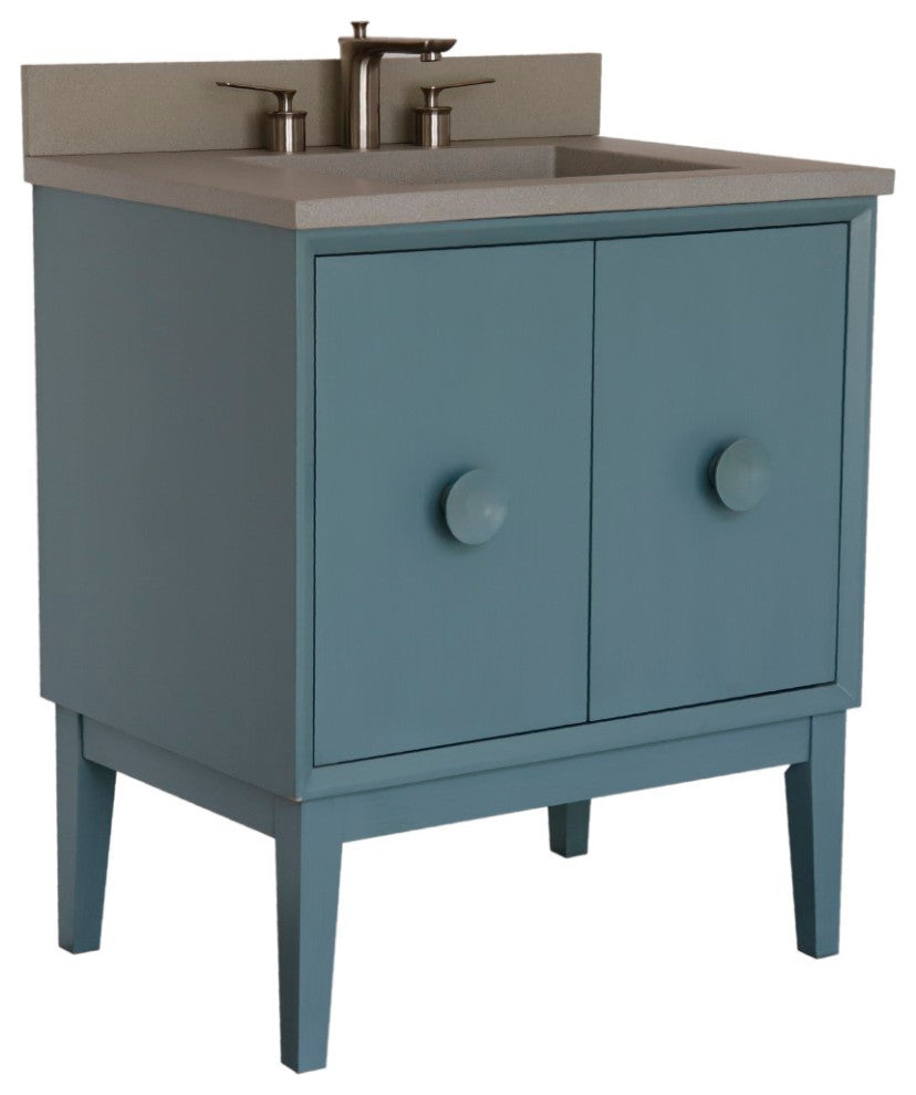 31" Single Vanity, Aqua Blue Finish With Gray Concrete Top
