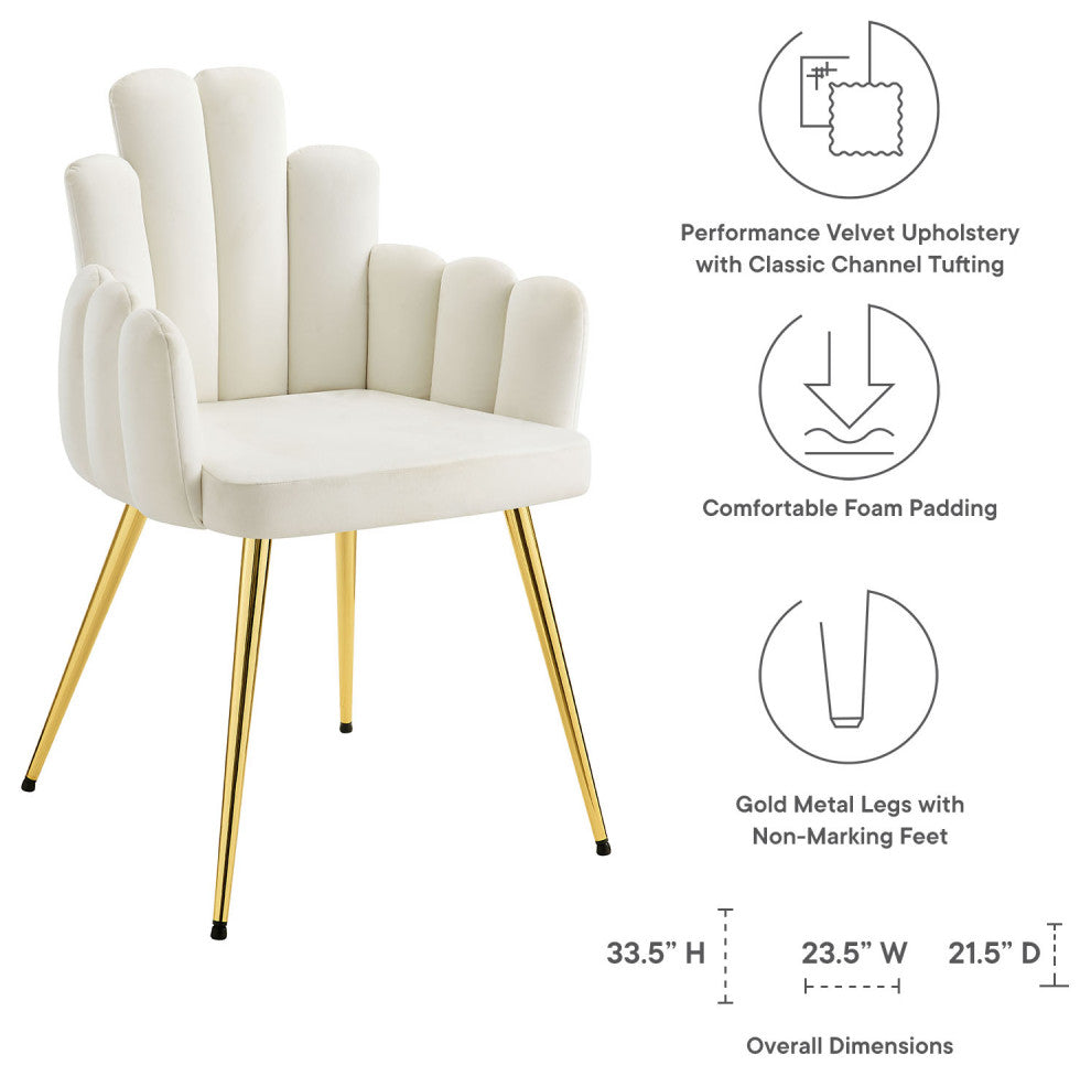 Dining Chair, Set of 2, White Gold, Velvet, Modern Cafe Bistro Hospitality