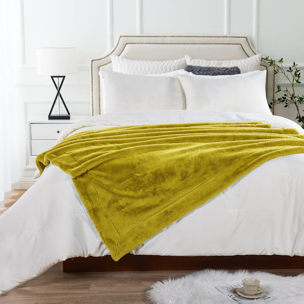 Fox Faux Fur Throw Blanket, Lemon Curry, 60''x80''