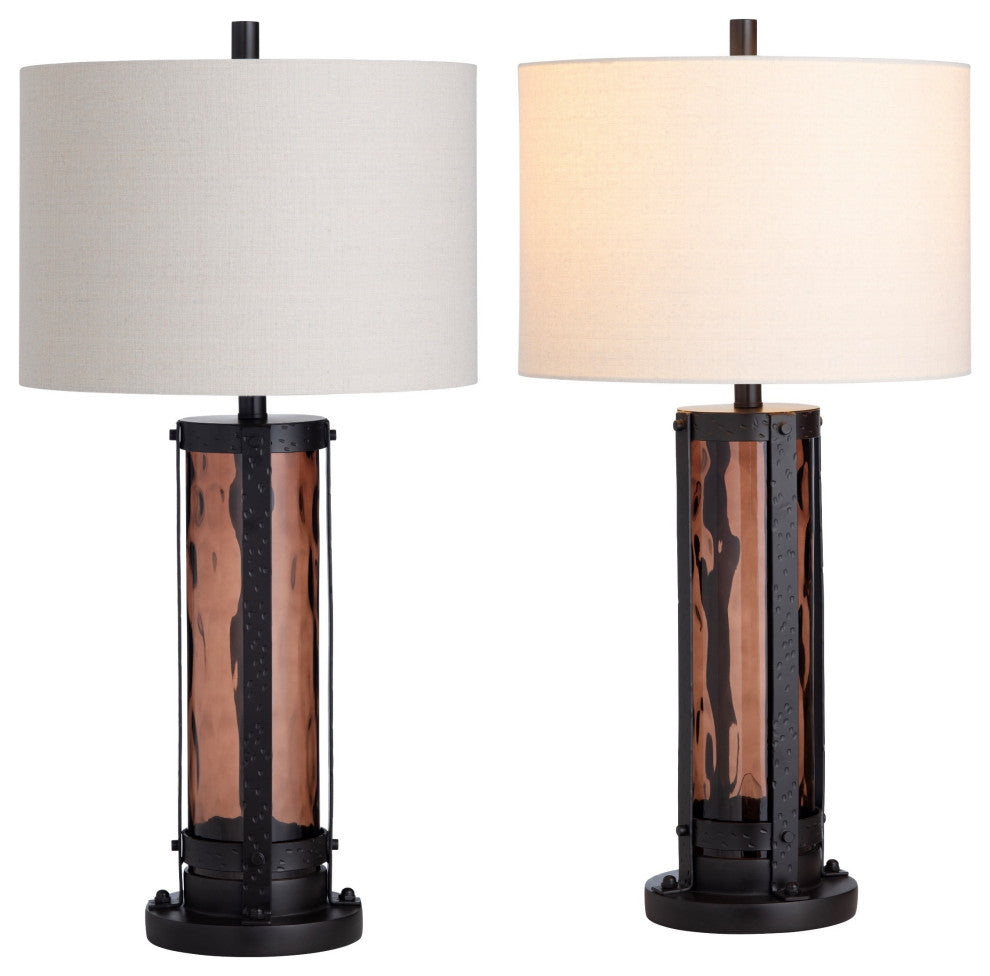 32.5"H Amber Glass Table Lamps With White Drum Shade, Set of 2