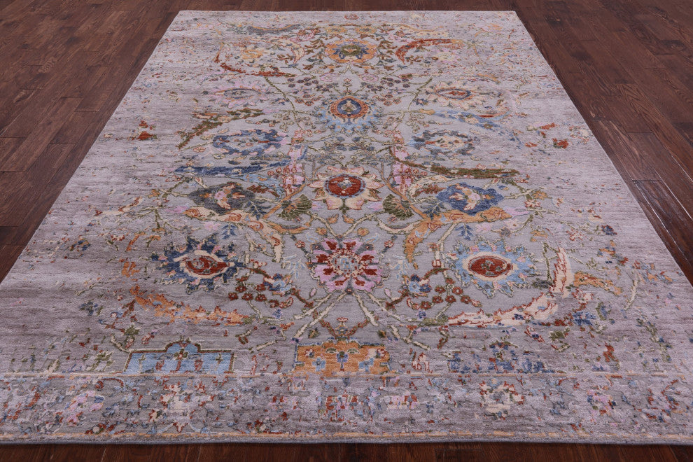 7' 11" X 9' 10" Persian Sickle Leaf Design Hand Knotted Wool & Silk Rug - Q15805