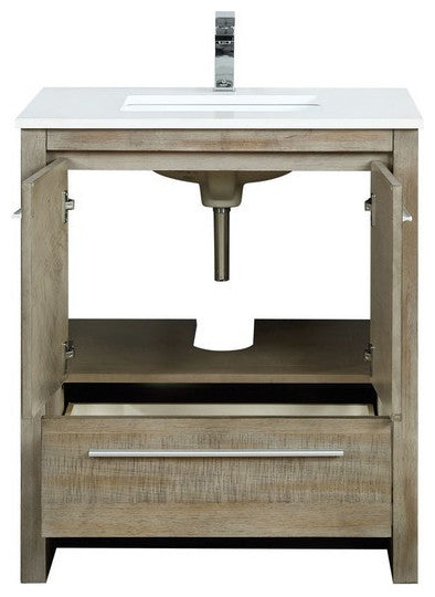 Lafarre Contemporary 30" Rustic Acacia Bathroom Vanity, Monte Chrome Faucet