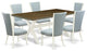 X077Ve215-7, 7-Piece Set, 6 Baby Blue Linen Fabric Chair and Table, Linen White