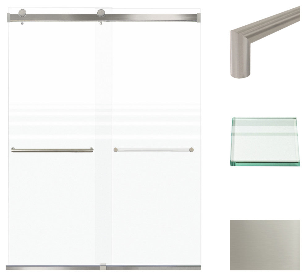 Transolid Brianna 60" W x 80" H Frameless Sliding Shower Door, Brushed Stainless