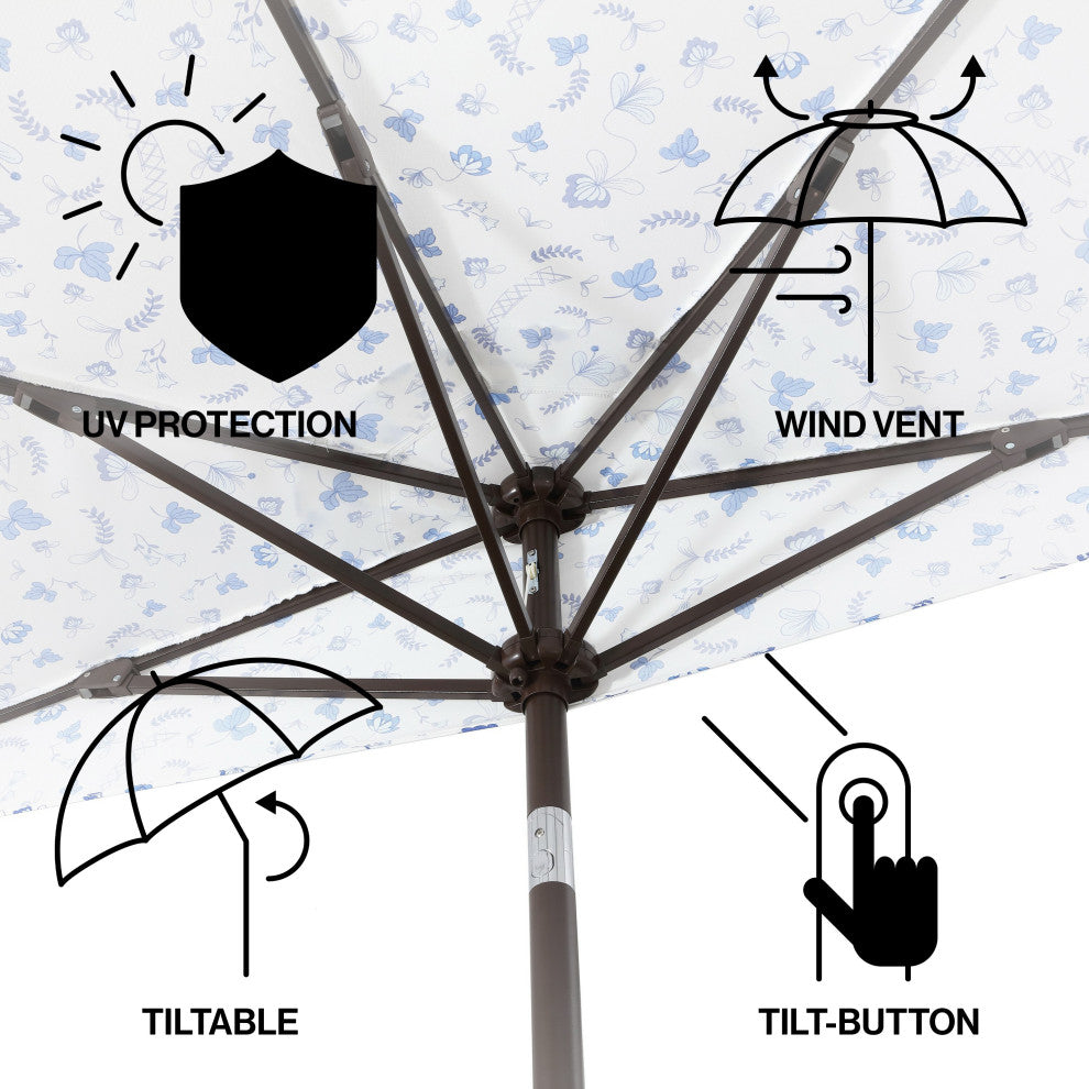 9ft Half Market Umbrella, Scalloped Fringe, Crank, Button Tilt, UV Protection