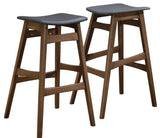 Mid-Century Modern Angled Walnut Wood Bar Stools Set of 2