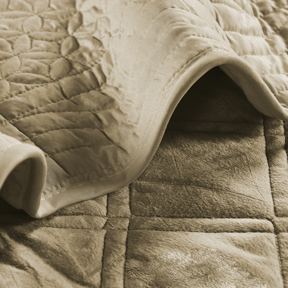 Supersoft Microplush Quilted 4-Piece Bed Spread Set, Taupe, Queen