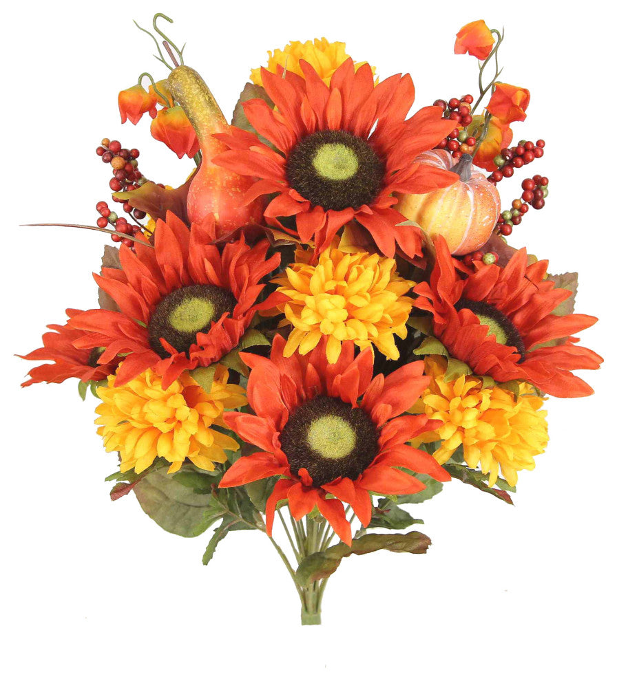 18 Stems Arrangement Artificial Sunflower, Harvest