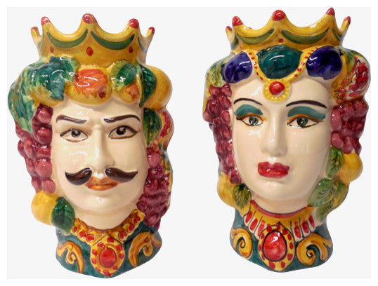 Sicilian Ceramiche Artistiche La Giara 9.5"� Signore e Signora Head Vase Pair
