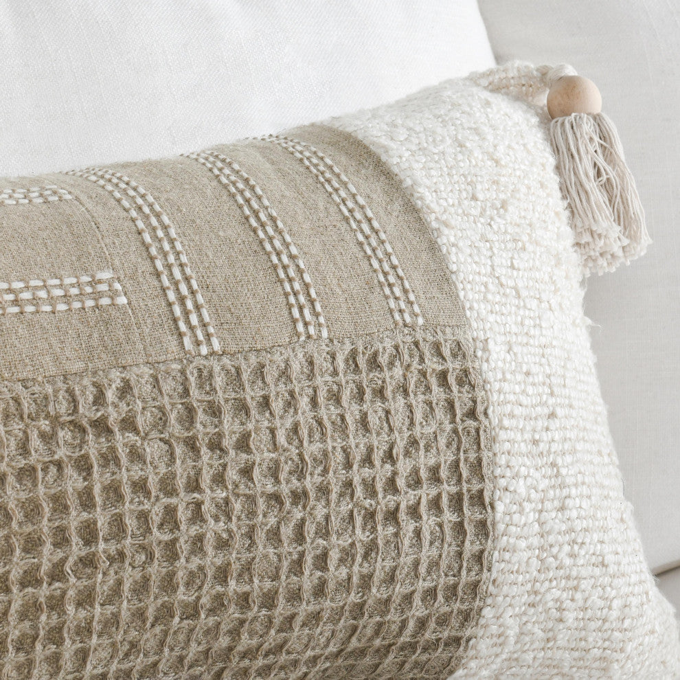 Yasa Cotton Blend Throw Pillow, Ivory by Kosas Home, 14x26