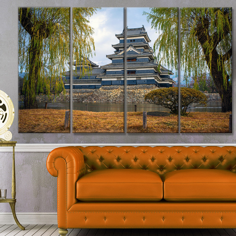 Matsumoto Castle Japan, Landscape Canvas Art Print, 48"x28", 4 Panels