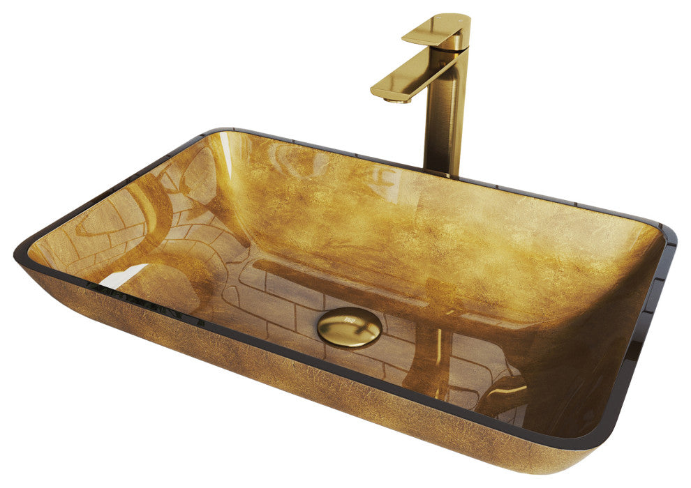 Donatello 22"L x 14"W Glass Vessel Sink and Norfolk 11"H Faucet Set