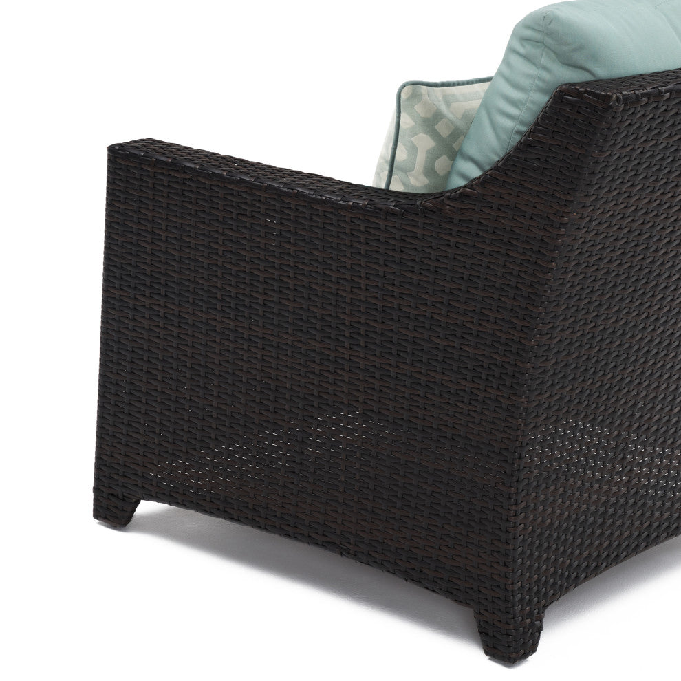 Deco 8 Piece Sunbrella Outdoor Patio Sofa and Club Chair Deep Seating Set, Spa Blue