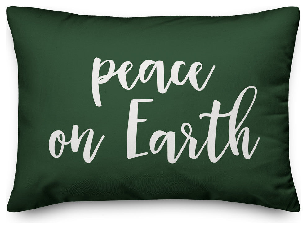 Peace On Earth, Dark Green 14x20 Lumbar Pillow