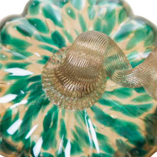5.12"D Orange/Green Small Glass Art Pumpkin Sculpture