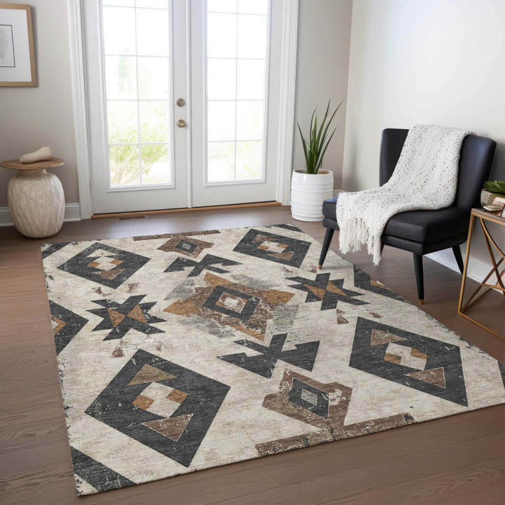 Machine Washable Indoor/Outdoor Chantille ACN1882 Beige 3' x 5' Rug