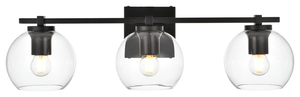3 Light Black And Clear Bath Sconce