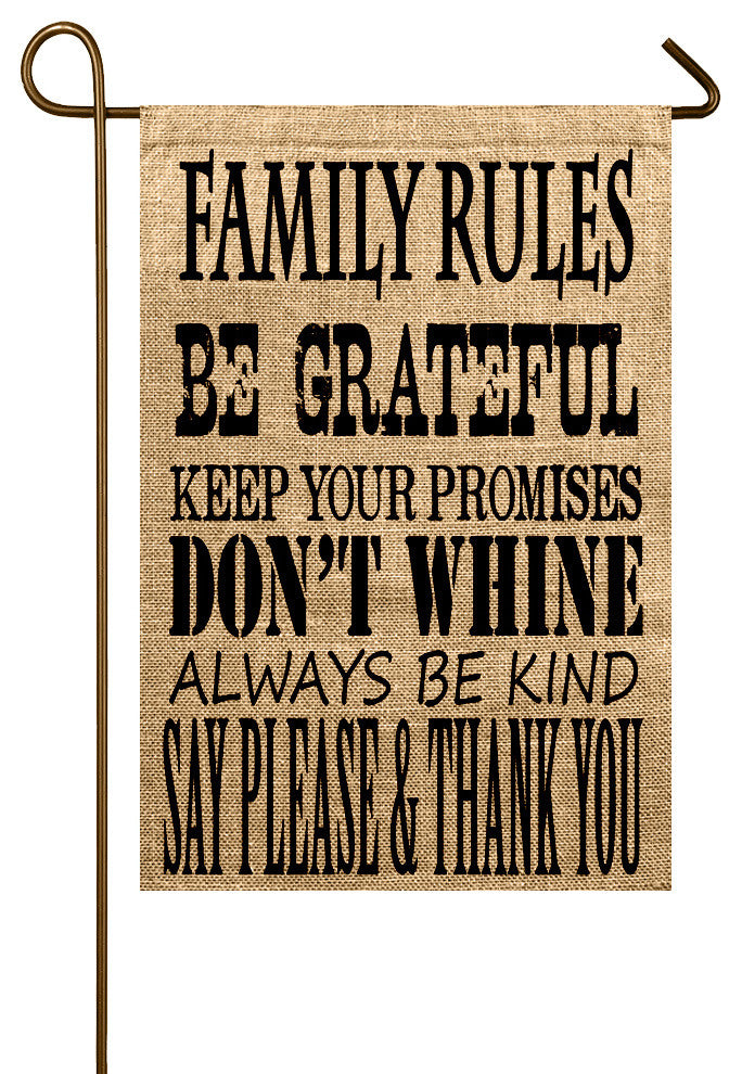 Family Rules Burlap Garden Flag