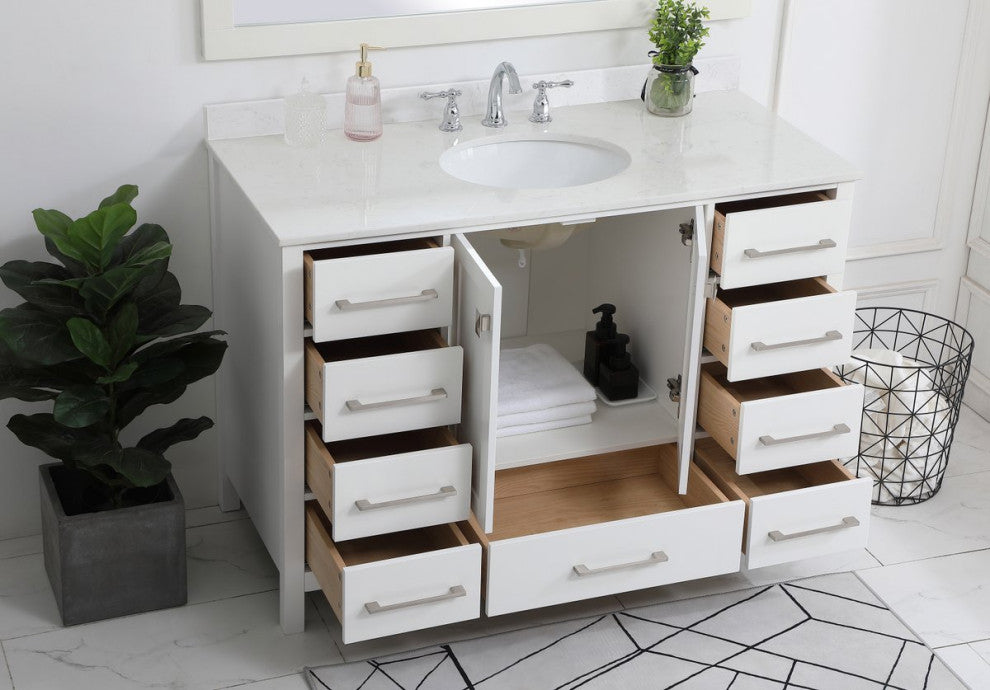 Iris 48" Single Bathroom Vanity, White With Backsplash