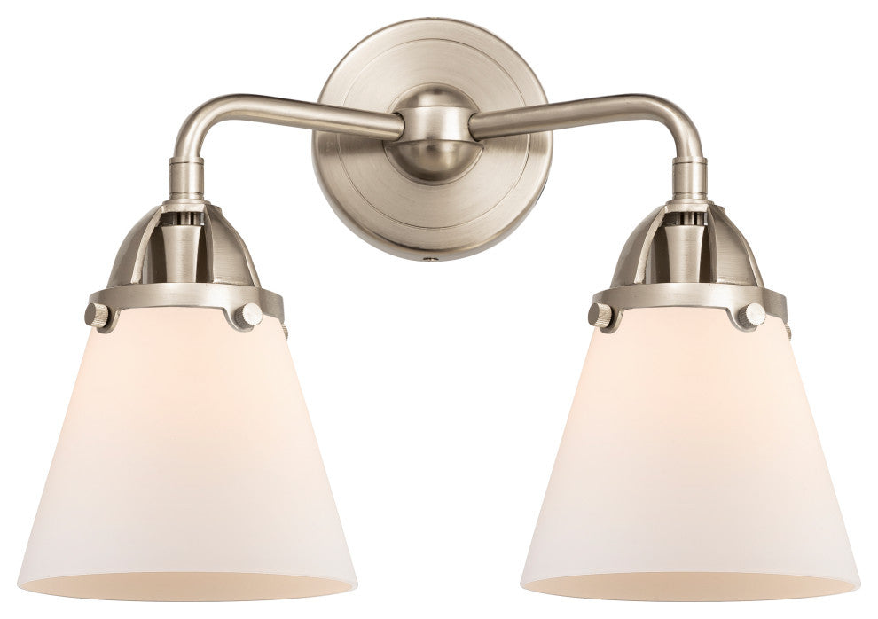 Small Cone Bath Vanity Light, Brushed Satin Nickel, Matte White, Matte White