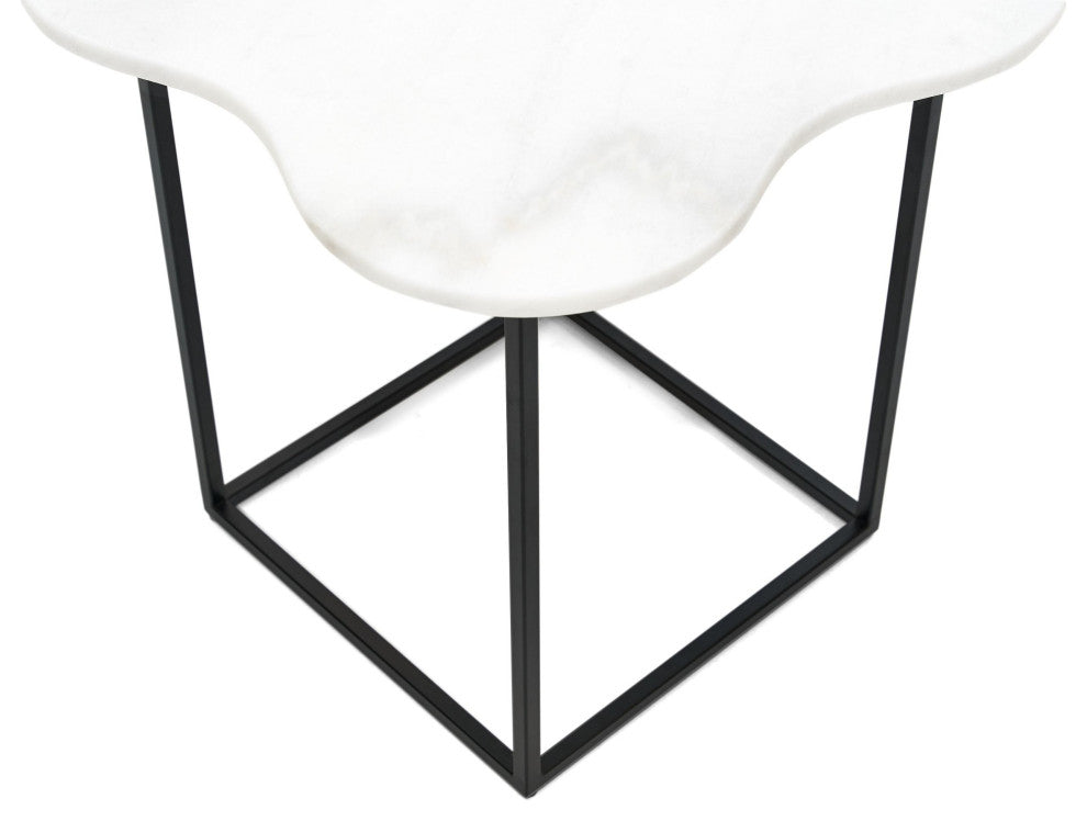 Modrest Aleidy White Marble, Black Metal End Table