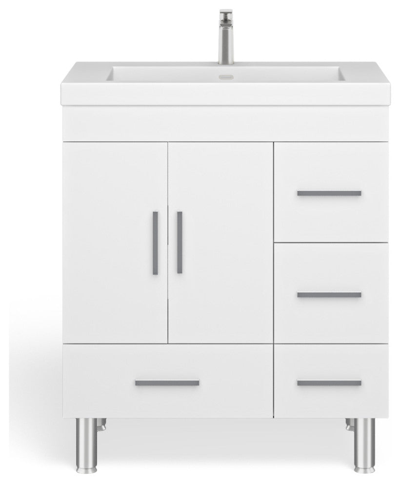 The Latitude Bathroom Vanity, White, 30", Single Sink, Freestanding