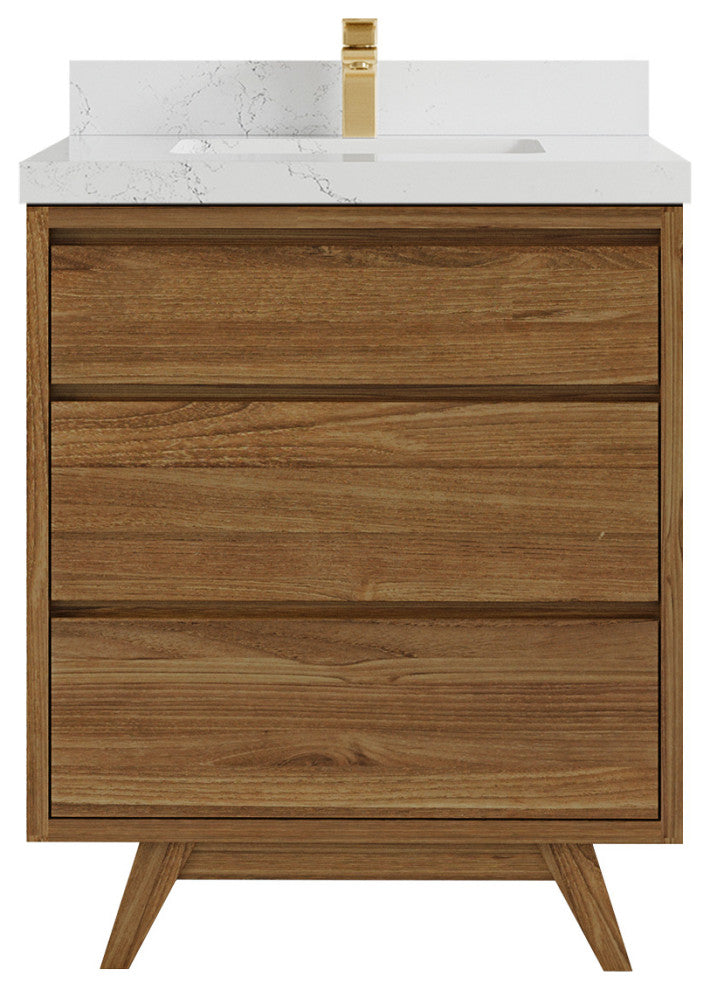Madison Teak 30 Single Sink Bath Vanity in Dark Natural 2" Empira Quartz