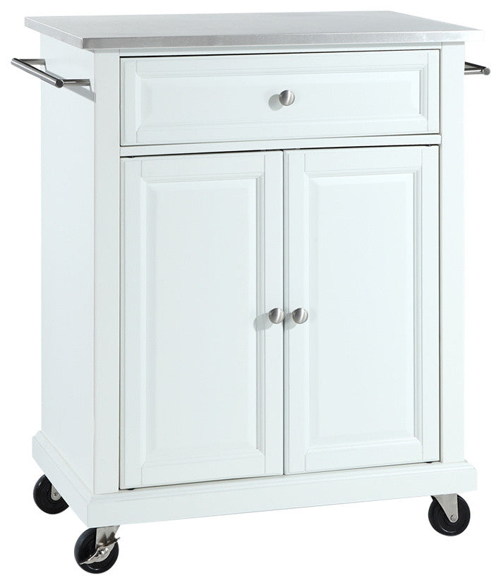 Crosley Furniture Wood Portable Kitchen Cart in White and Silver