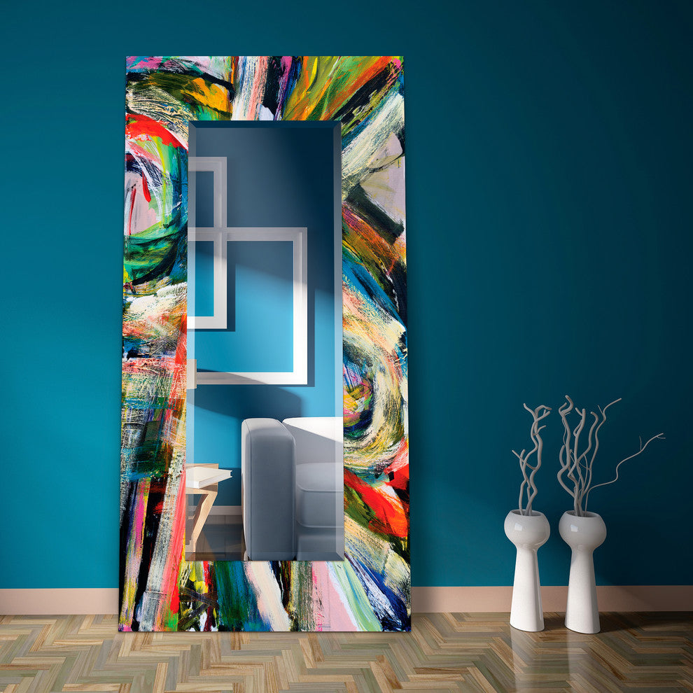 "Rock Star I" Rectangular Beveled Mirror on Printed Abstract Tempered Art Glass