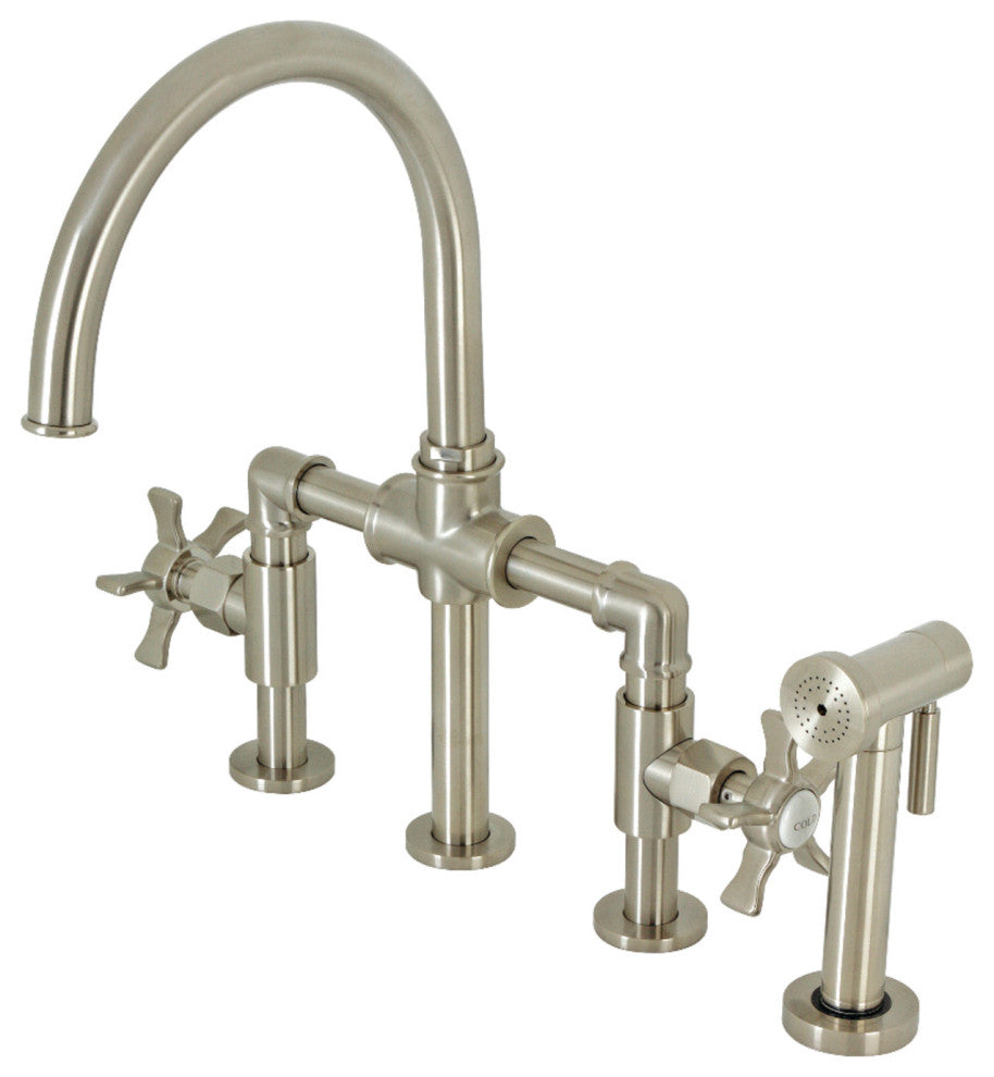KS2338NX Bridge Kitchen Faucet With Brass Sprayer, Brushed Nickel
