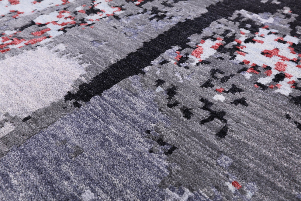 8' 1" X 10' 1" Abstract Wool and Silk Hand Knotted Rug- Q6572