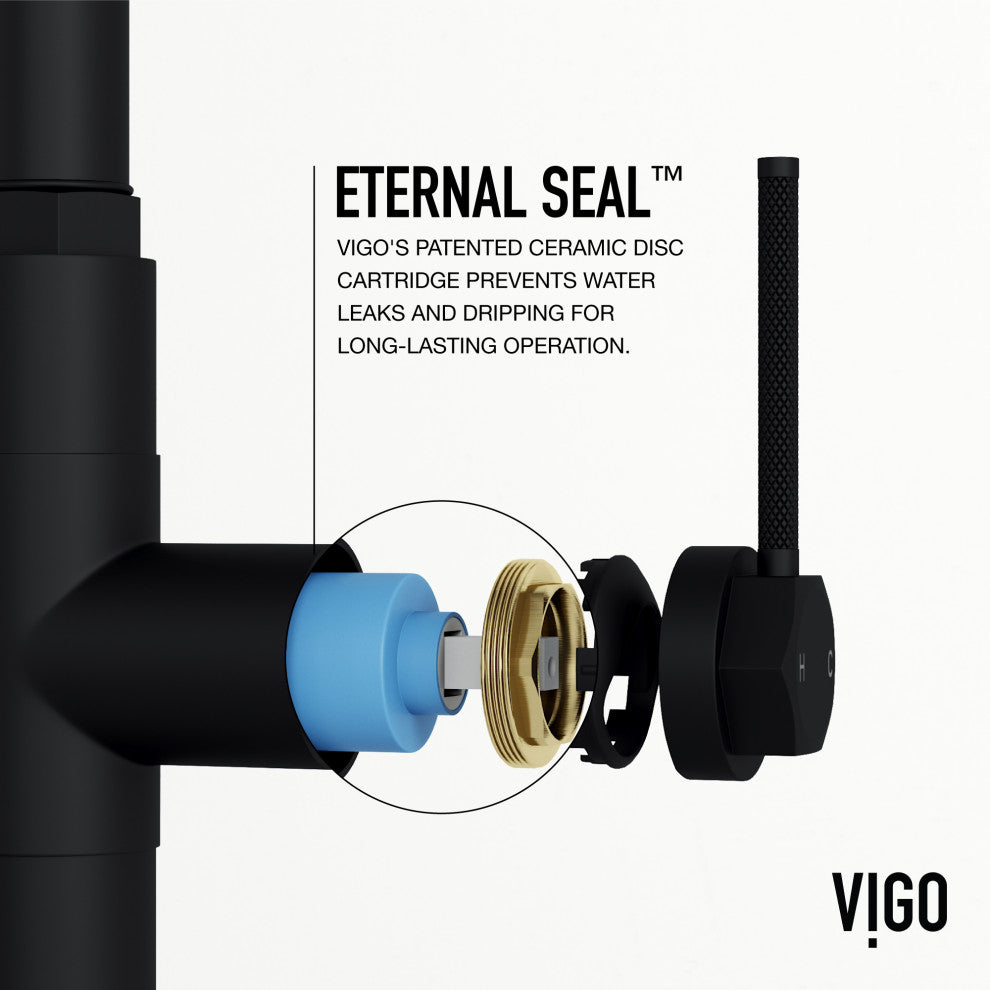 VIGO Hart Arched 18" H Single Handle Pull-Down Kitchen Faucet, Matte Black, Without Extras