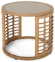 Anne Indoor Modern Boho Wicker Side Table With Tempered Glass Top, Light Brown