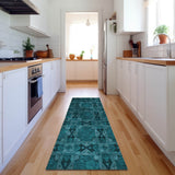 Premium Machine Washable Mayfield AMF564 Teal 2'3" x 7'6" Runner Rug