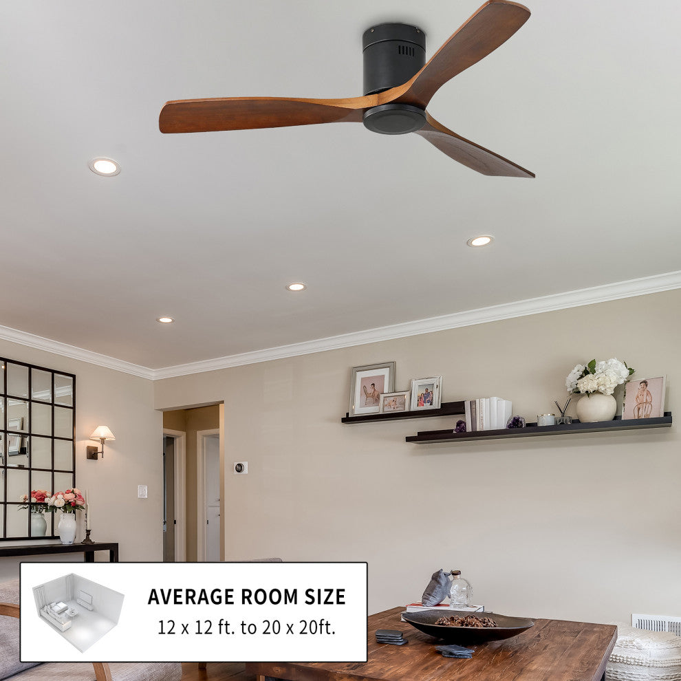 52" Solid Wood Ceiling Fan and Remote Control Reversible Blades, Matte Blck