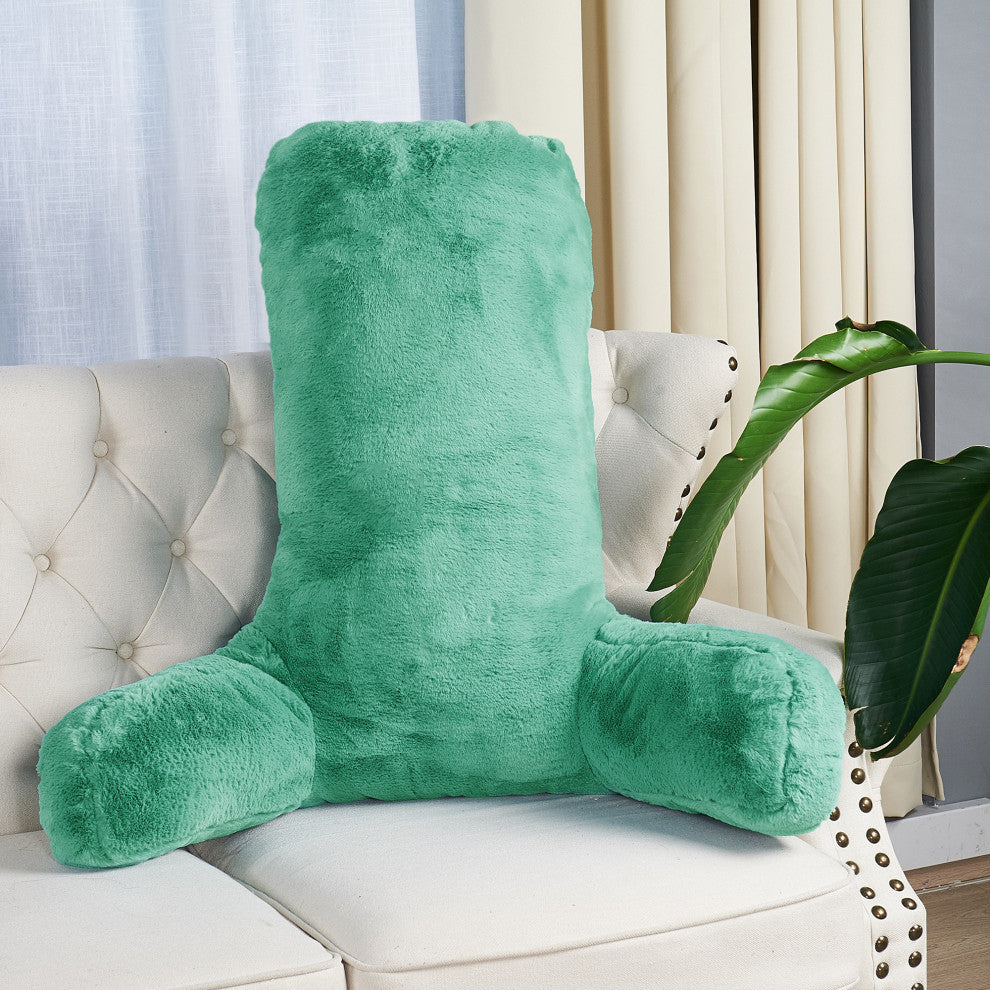 Fox Faux Fur Bedrest, Needs Assembly, Blue Turquoise, 28"x30"x17"