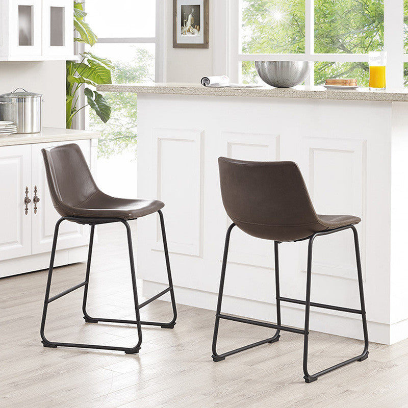 Lorenzo Counter Stools Brown Faux Leather, Set of 2