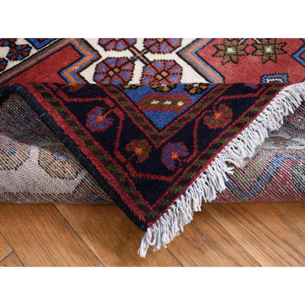 Cardinals Red New Persian Hamadan Pure Wool Hand Knotted Rug 3'5" x 5'3"