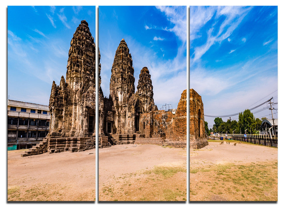 "Ancient Temple in Thailand Panorama" Metal Wall Art, 3 Panels, 36"x28"